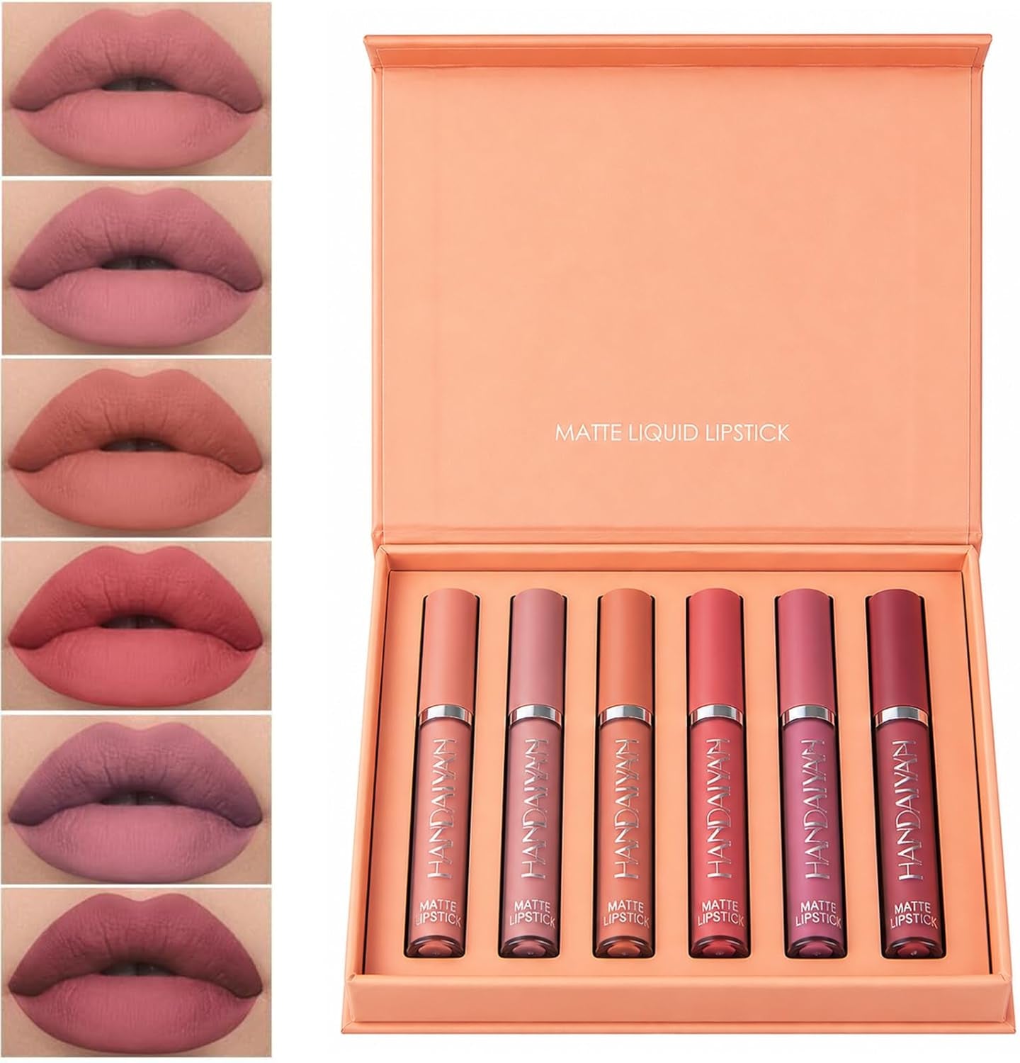 6 Couleurs Set Rouge À Lèvres Liquide Mat, Mat Rouge À Lèvres Nude Ensemble Velouté Longue Durée Antiadhésif Tasse, Cadeau De Rouge À Lèvres (02)