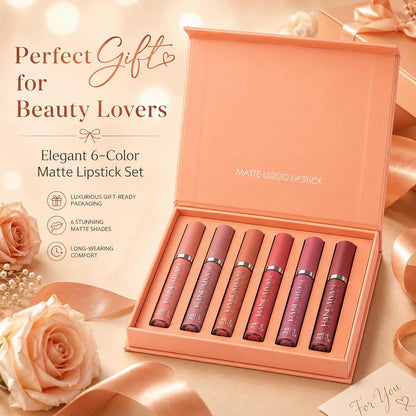 6 Couleurs Set Rouge À Lèvres Liquide Mat, Mat Rouge À Lèvres Nude Ensemble Velouté Longue Durée Antiadhésif Tasse, Cadeau De Rouge À Lèvres (02)